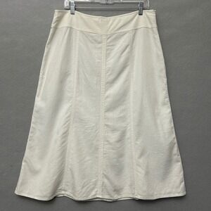 Christopher & Banks Skirt Womens 14 Cream Linen Blend A-Line Midi Panel Detail
